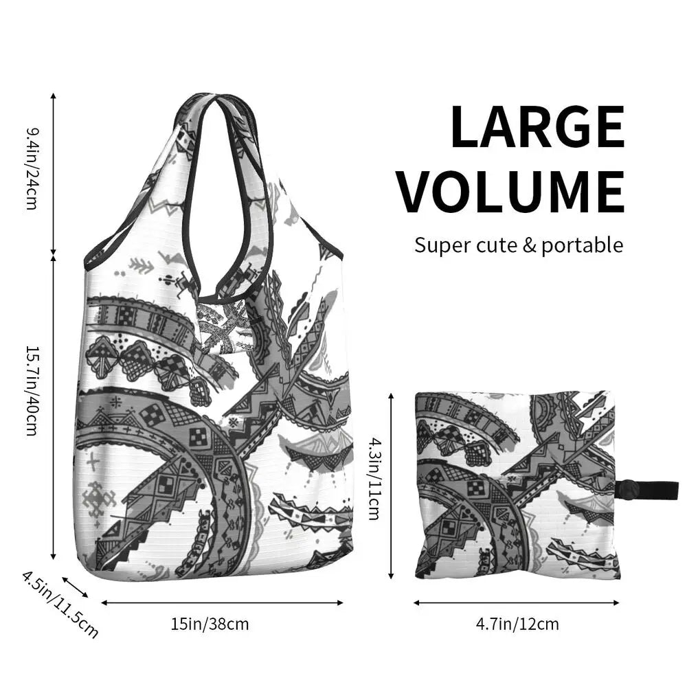 Custom Kabyle Jewelry Shopping Bags Women Portable Large Capacity Groceries Amazigh Carpet Berber Shopper Tote Bags