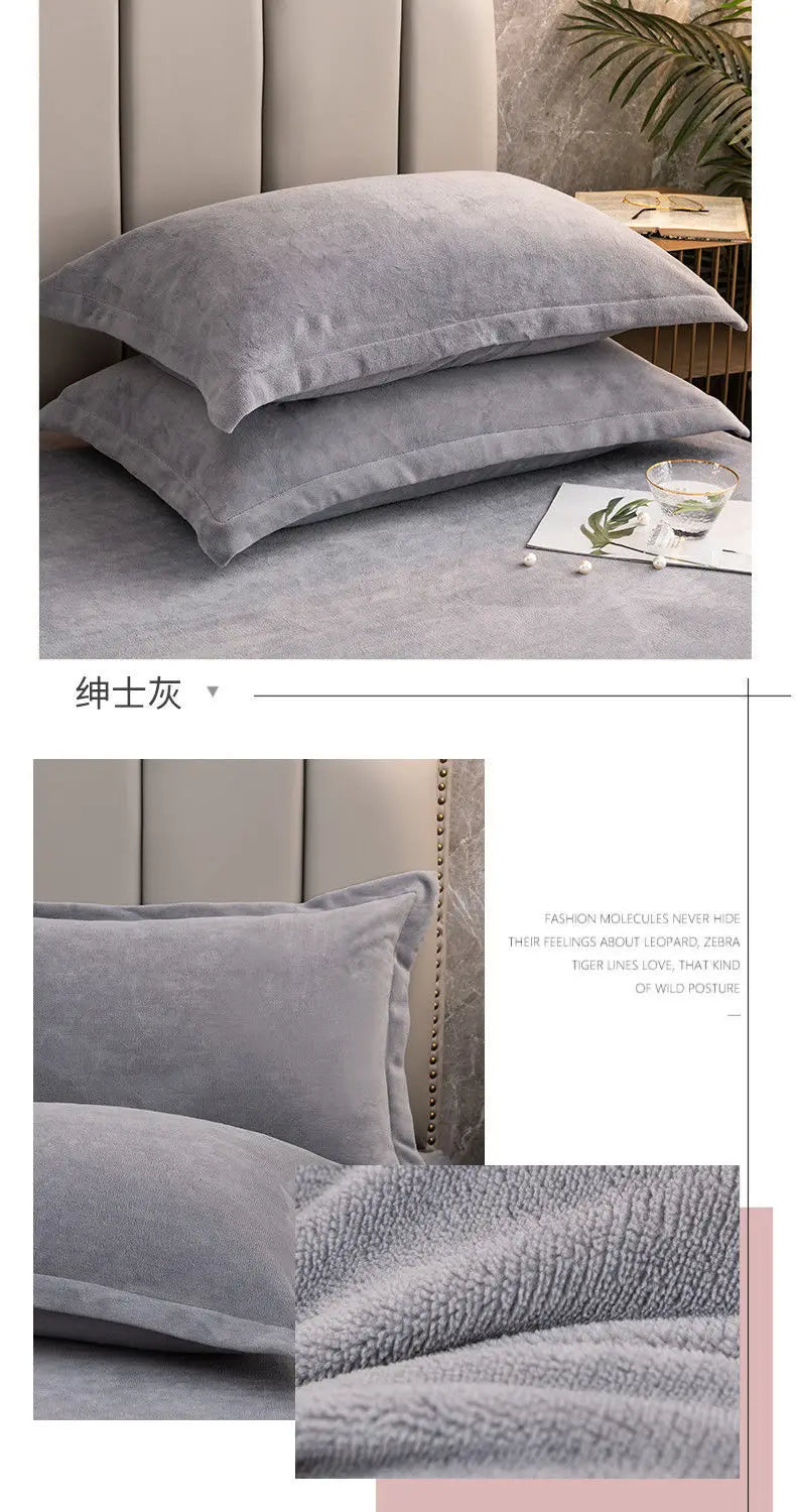 Coral Fleece Soft Winter Pillowcase Solid Plain Simple Home Bedroom House Hold Pillow Case Cover Zipper Warm  Comfortable
