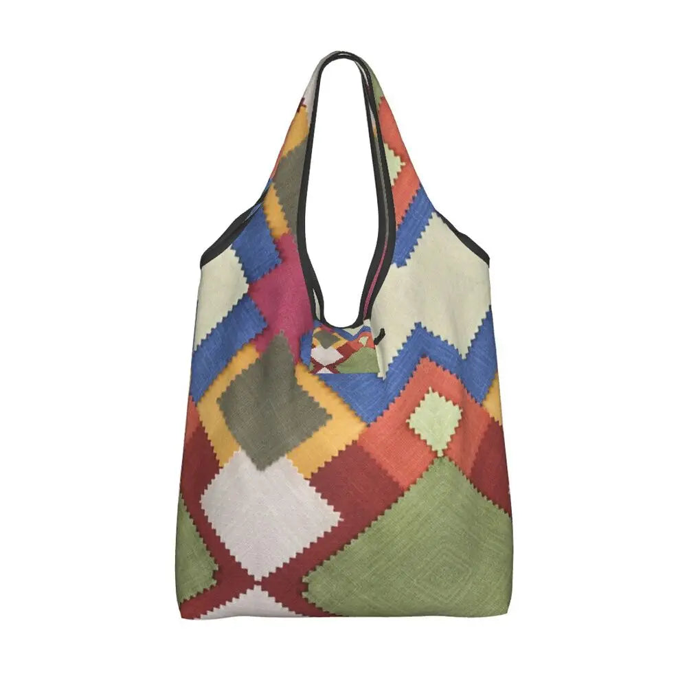 Funny Black Bandana Pattern Shopping Tote Bag Portable Paisley Style Groceries Shopper Shoulder Bag