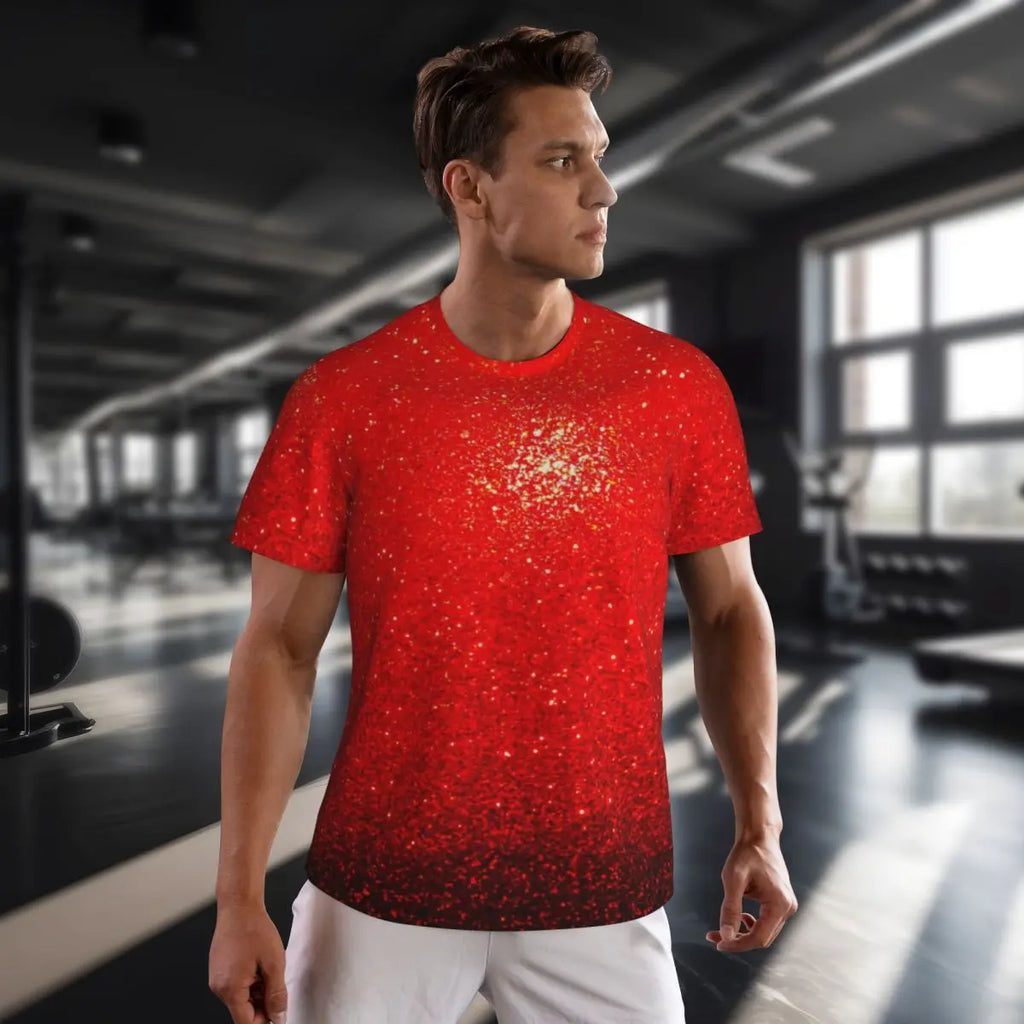 Sports T Shirt For Men Metallic Print T-Shirts Popular Sparks Of Red Summer Tees O Neck Y2K Retro Graphic Tops Gift