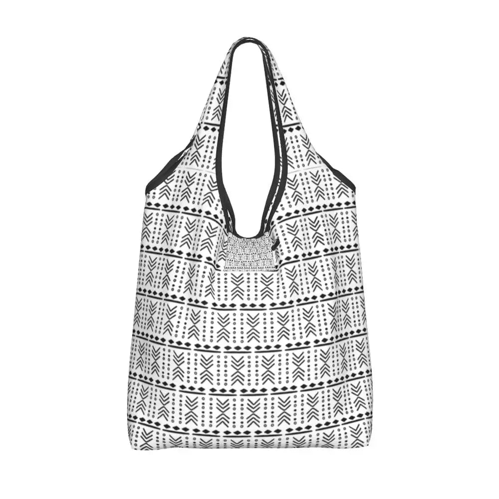 Funny Black Bandana Pattern Shopping Tote Bag Portable Paisley Style Groceries Shopper Shoulder Bag