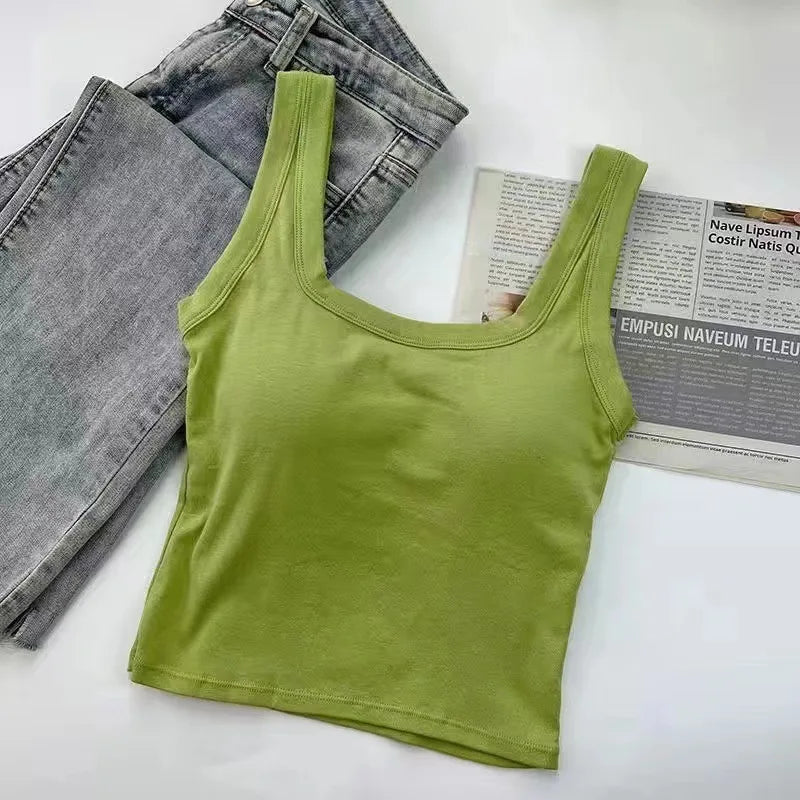 Pure Cotton Square Neck Vest for Women with Chest Pad Sling Bottoming Sexy Short Top Tank Top Women Wholesale 여성용 조끼
