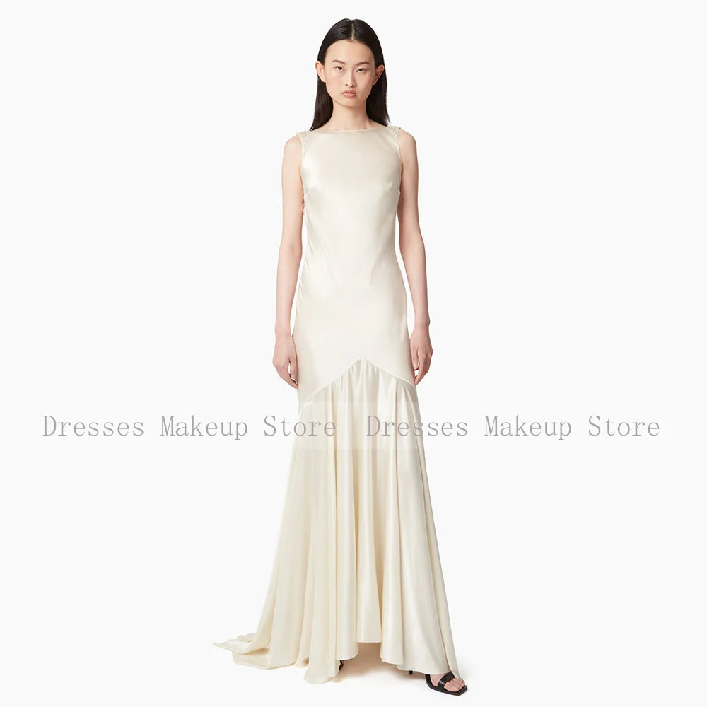 Modern Evening Dress Black Satin Dots Chiffon Backless Sexy Evening Gown Mermaid Sleeveless Trumpet Women's Formal Party Dresses
