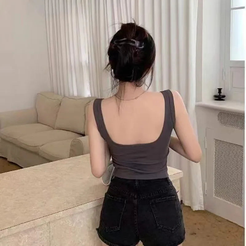 Pure Cotton Square Neck Vest for Women with Chest Pad Sling Bottoming Sexy Short Top Tank Top Women Wholesale 여성용 조끼