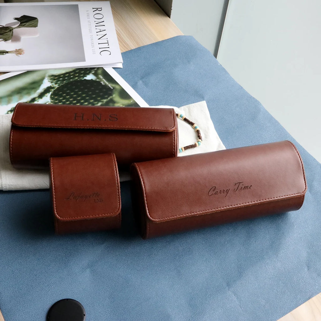 Custom Watch Roll Watch Travel Case Personalized Watch Case Leather Watch Box Engraved Travel Watch Box Men's Gfits for Women