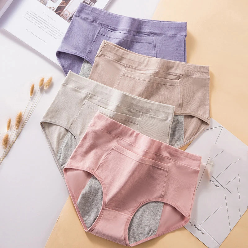 4Pcs Women's Menstrual Panties Physiological Pants Leak Proof Underwear Ladies Period Panty High Waist Cotton Briefs Lingerie