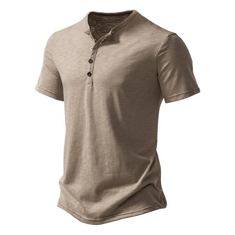 New Summer T Shirt Men Fashion Henley Collar White Tshirt Mens Short Sleeve Casual Slim Tops Tees Solid Color T-shirt for Man
