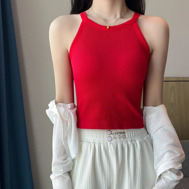 Pure Cotton Square Neck Vest for Women with Chest Pad Sling Bottoming Sexy Short Top Tank Top Women Wholesale 여성용 조끼