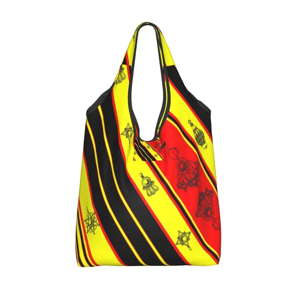 Custom Kabyle Jewelry Shopping Bags Women Portable Large Capacity Groceries Amazigh Carpet Berber Shopper Tote Bags