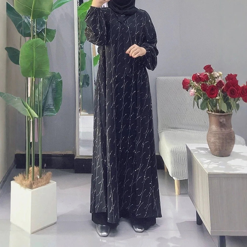 Muslim Dress Women Eid Abaya Party Dresses Jalabiya Diamonds Abayas Sashes Dubai Kaftan Ramadan Vestidos Morocco Arab Long Robe