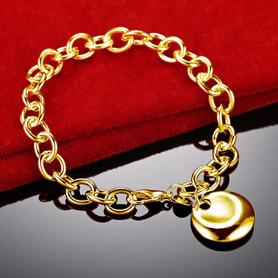 CHSHINE 925 Silver Plated 18K Gold Round Pendant Bracelet For Women Wedding Engagement Party Fashion Charm Jewelry