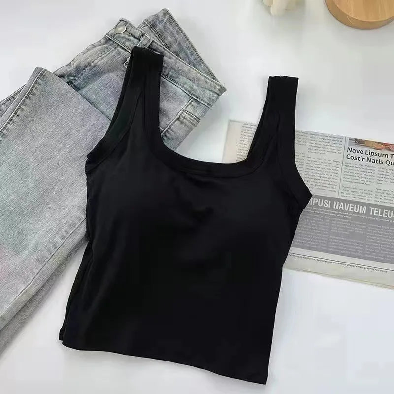 Pure Cotton Square Neck Vest for Women with Chest Pad Sling Bottoming Sexy Short Top Tank Top Women Wholesale 여성용 조끼
