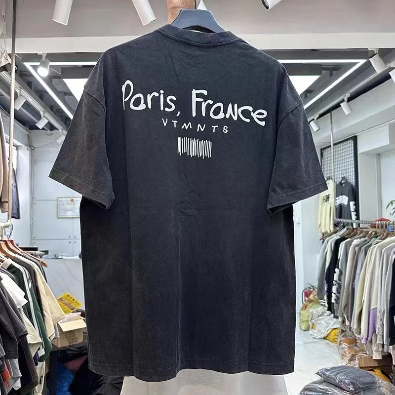 Beautiful Washed Black T Shirt Letter Print Mens Womens Best Quality 2024ss Summer Style Loose Street T-Shirt Tops