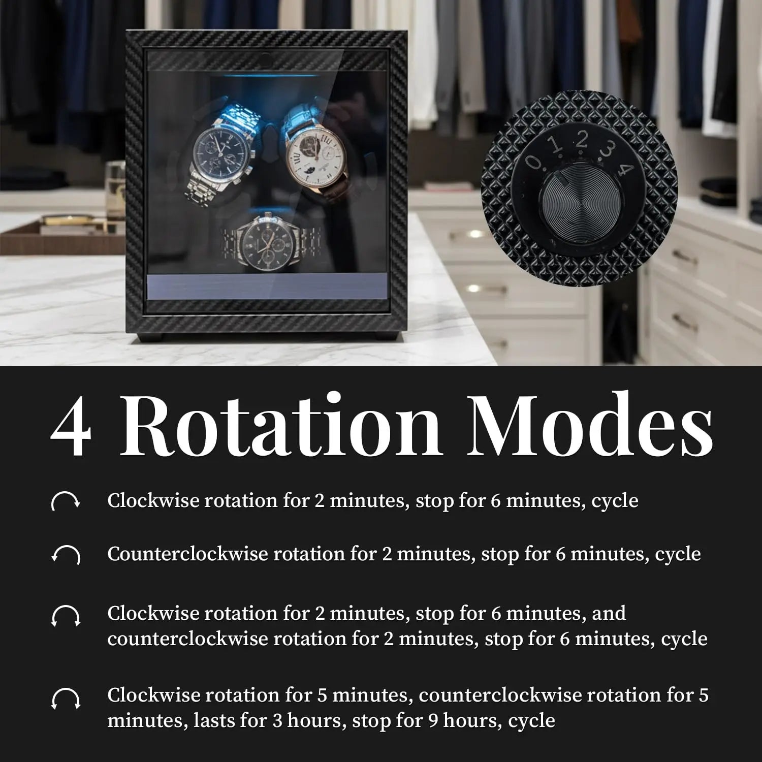 Watch Winder for Automatic Watches Box Storage Dustproof Mechanical Watch Case Black Walnut Wood Safe Mata Box LED Ambient Light
