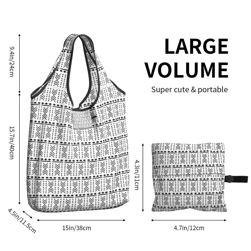 Funny Black Bandana Pattern Shopping Tote Bag Portable Paisley Style Groceries Shopper Shoulder Bag