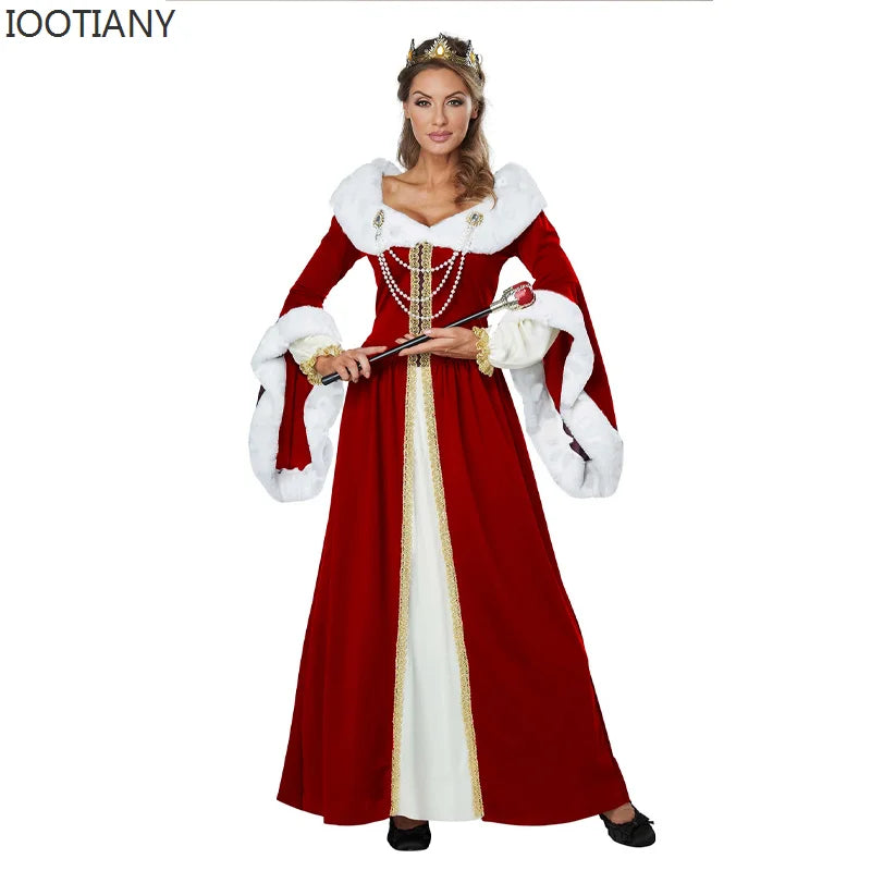 European And American Classical Red Medieval Court Adult King Queen Dress Royal Retro Renaissance Couple Dress Christmas Suit