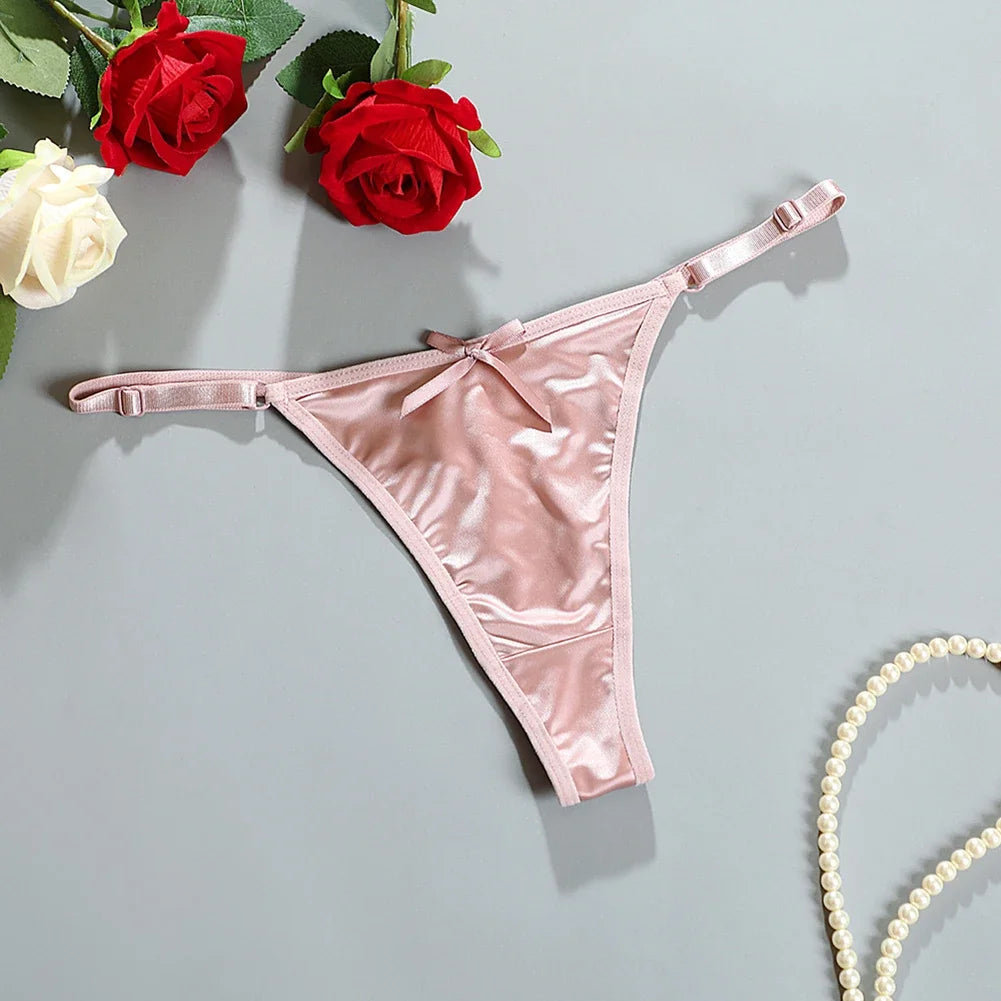 Sexy Panties Women Satin G-Strings Thongs T-Panties Soft Low Waist Bow Briefs Shorts Comfortable Female Underwear Трусы Женские