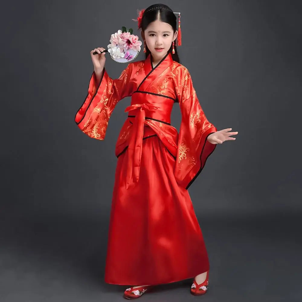 Ethnic Children's Ancient Costumes Printed Silk Robe Chinese Style Clothes Photo Prop Retro Chinese Traditional Clothes