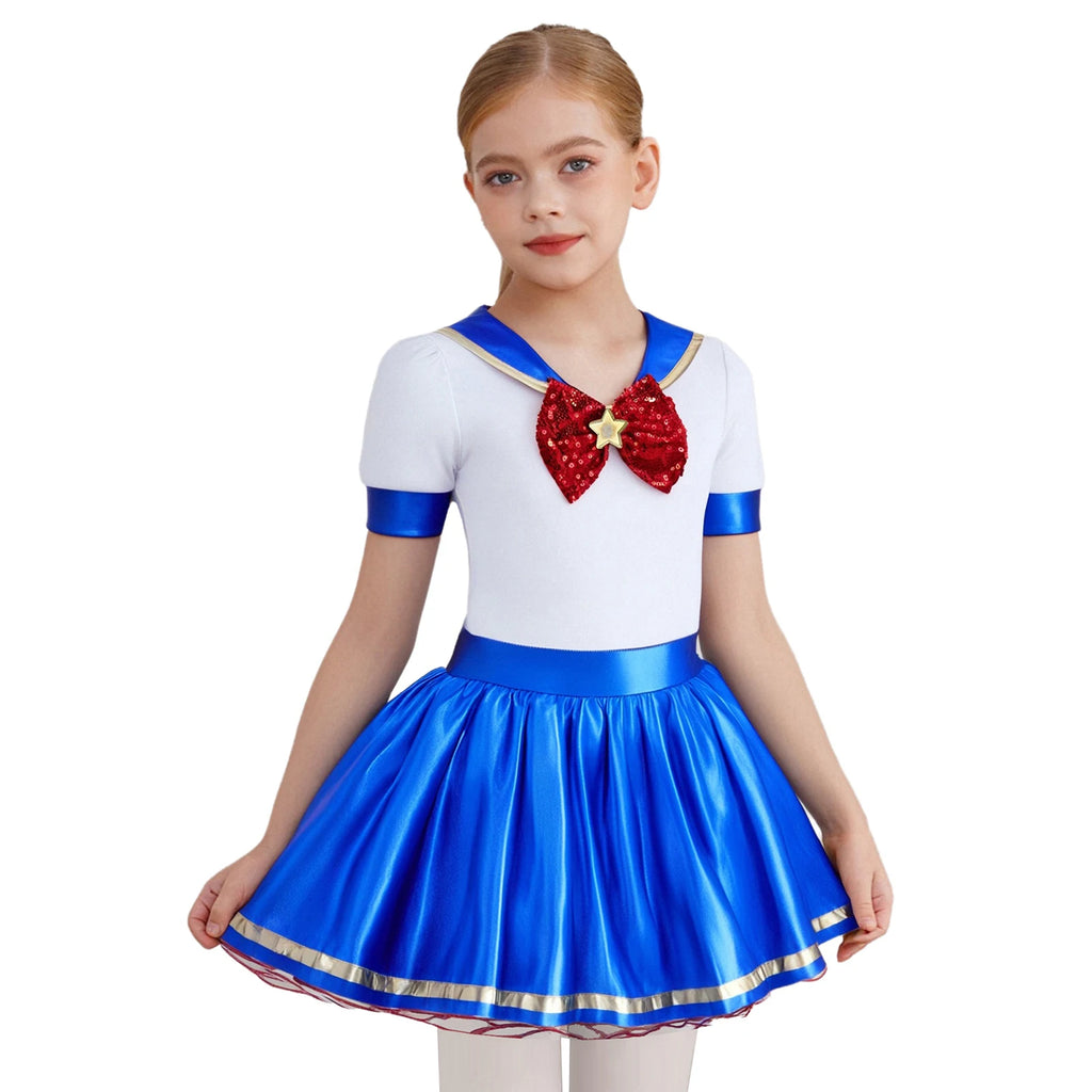School Uniform OnePiece Dress Performance Costume Student Sailor Outfit Modern Ballet Dance Leotard Skirt Halloween Costume