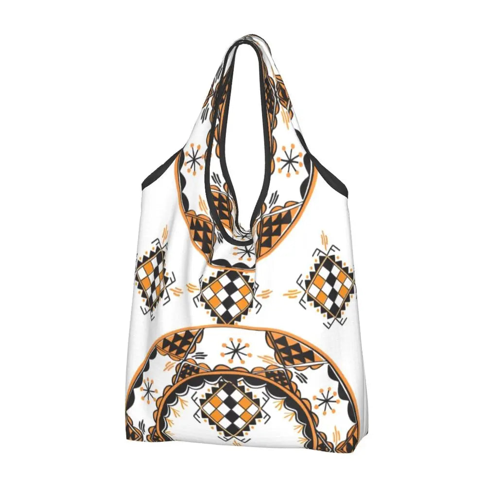 Custom Kabyle Jewelry Shopping Bags Women Portable Large Capacity Groceries Amazigh Carpet Berber Shopper Tote Bags