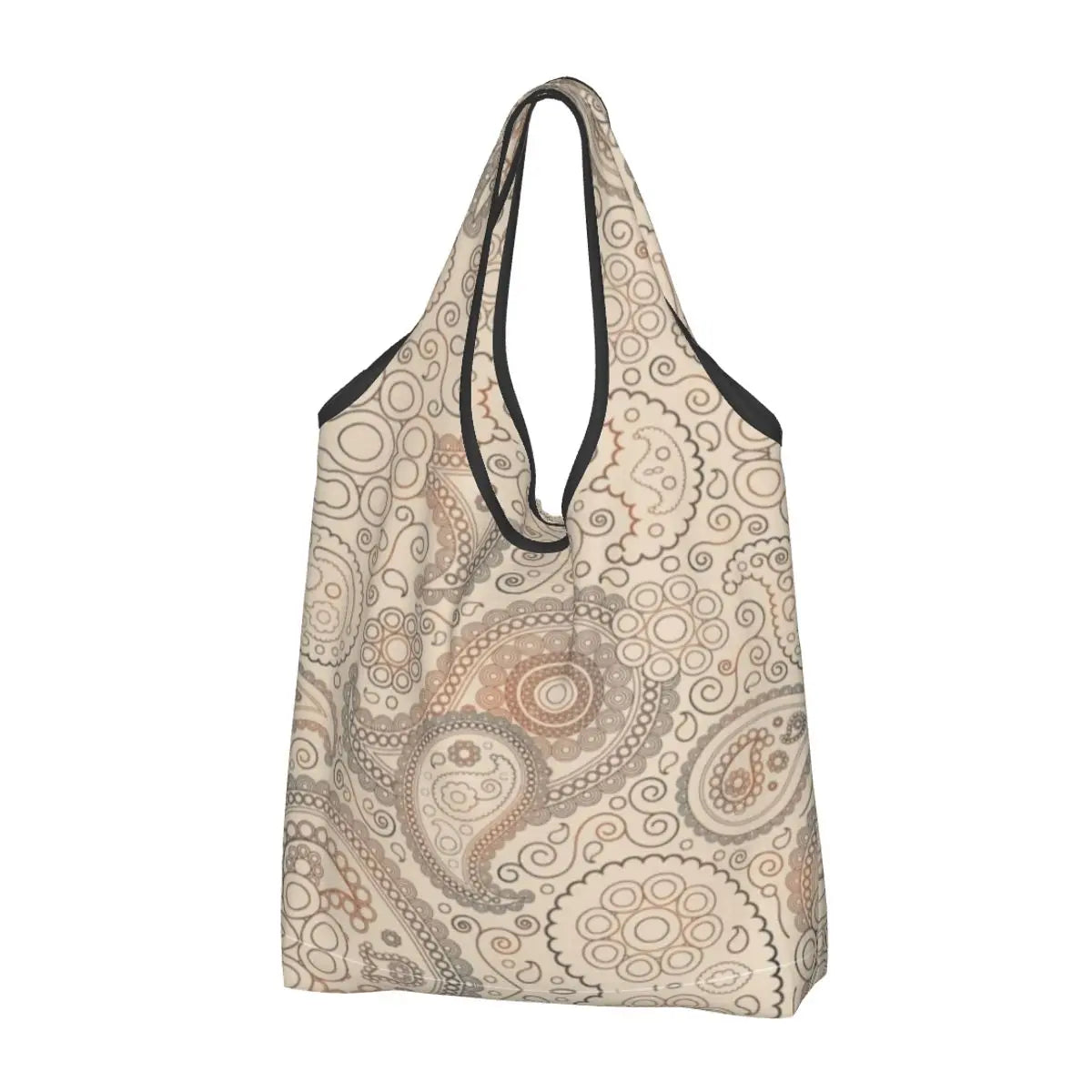 Funny Black Bandana Pattern Shopping Tote Bag Portable Paisley Style Groceries Shopper Shoulder Bag