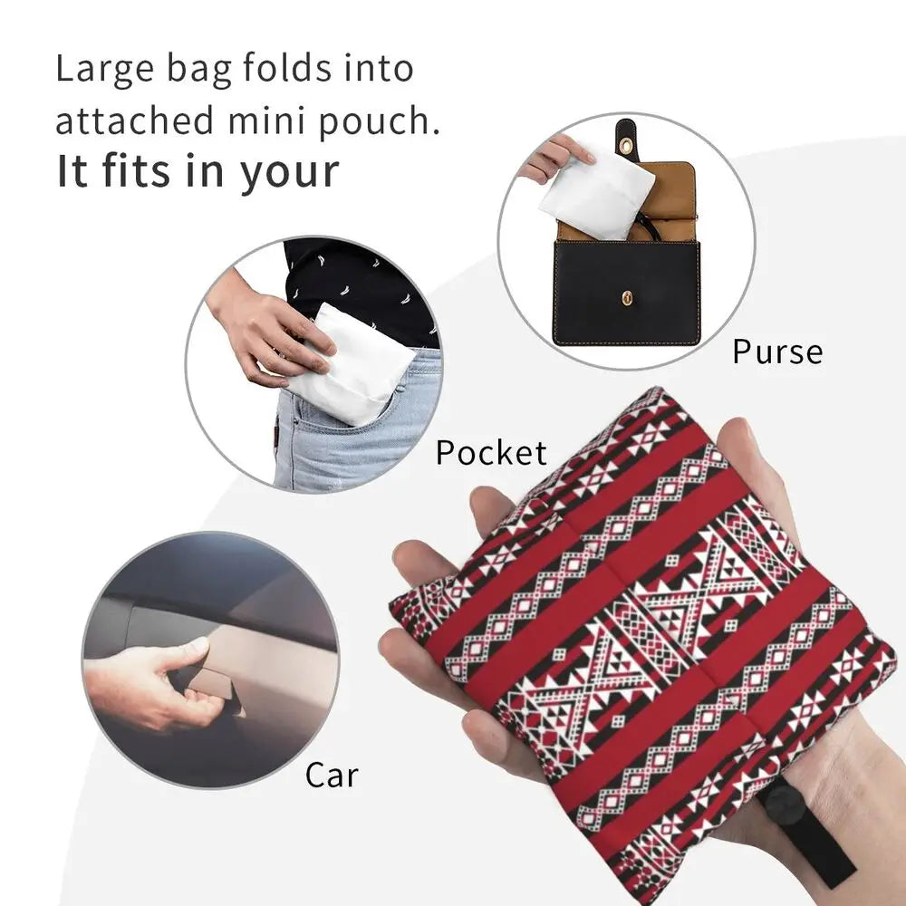 Custom Kabyle Jewelry Shopping Bags Women Portable Large Capacity Groceries Amazigh Carpet Berber Shopper Tote Bags