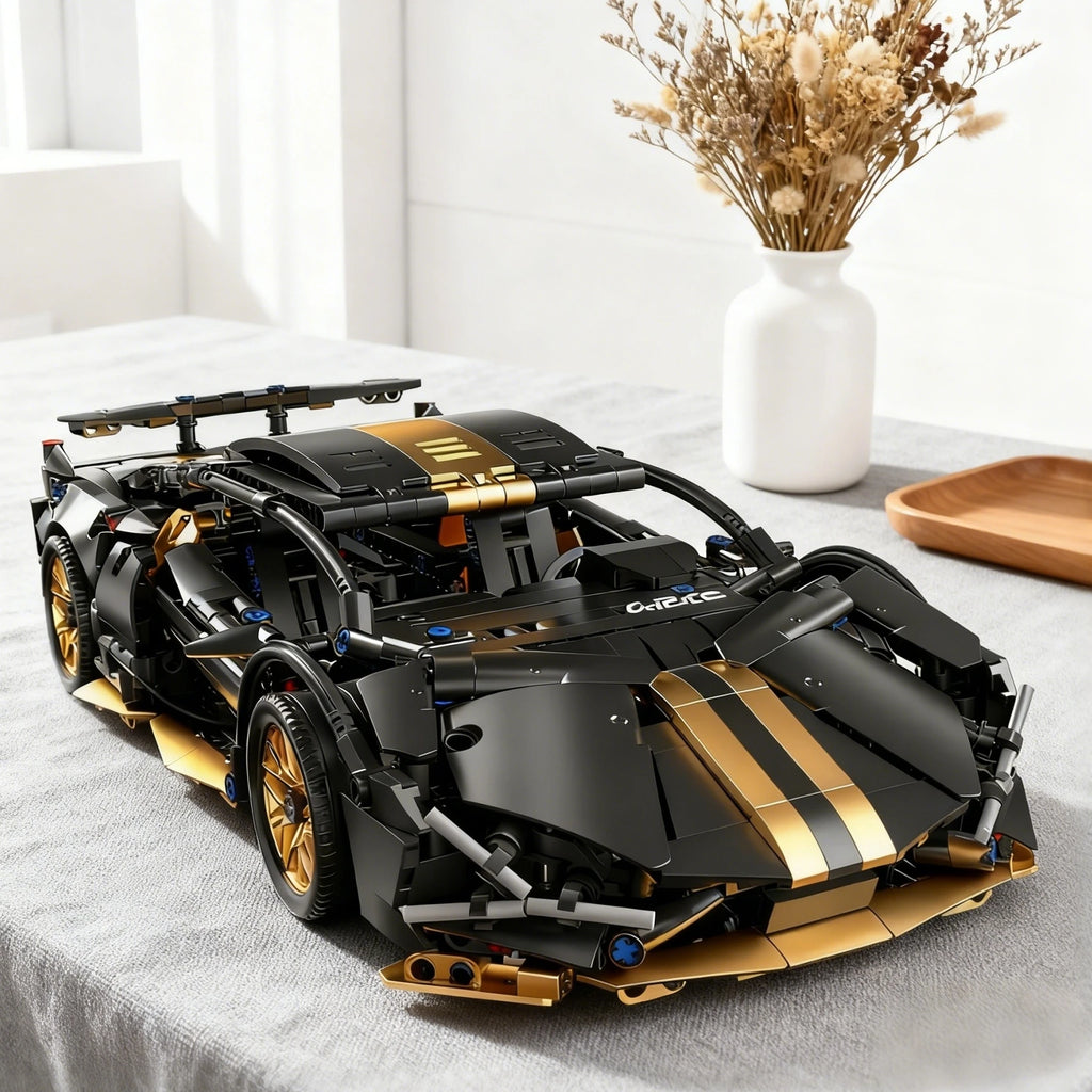 Over 1,000 pieces of mechanical-feeling supercar building models with movable rear spoilers and folding doors. A beloved gift fo