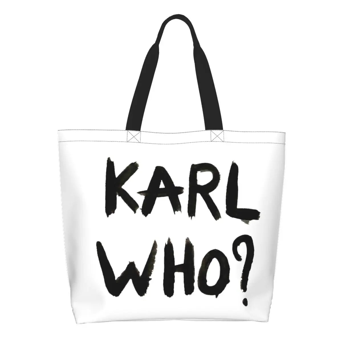 Custom Kawaii Karl Who Slogan Shopping Tote Bags Reusable Canvas Groceries Shopper Shoulder Bag