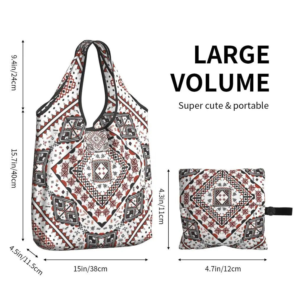 Custom Kabyle Jewelry Shopping Bags Women Portable Large Capacity Groceries Amazigh Carpet Berber Shopper Tote Bags
