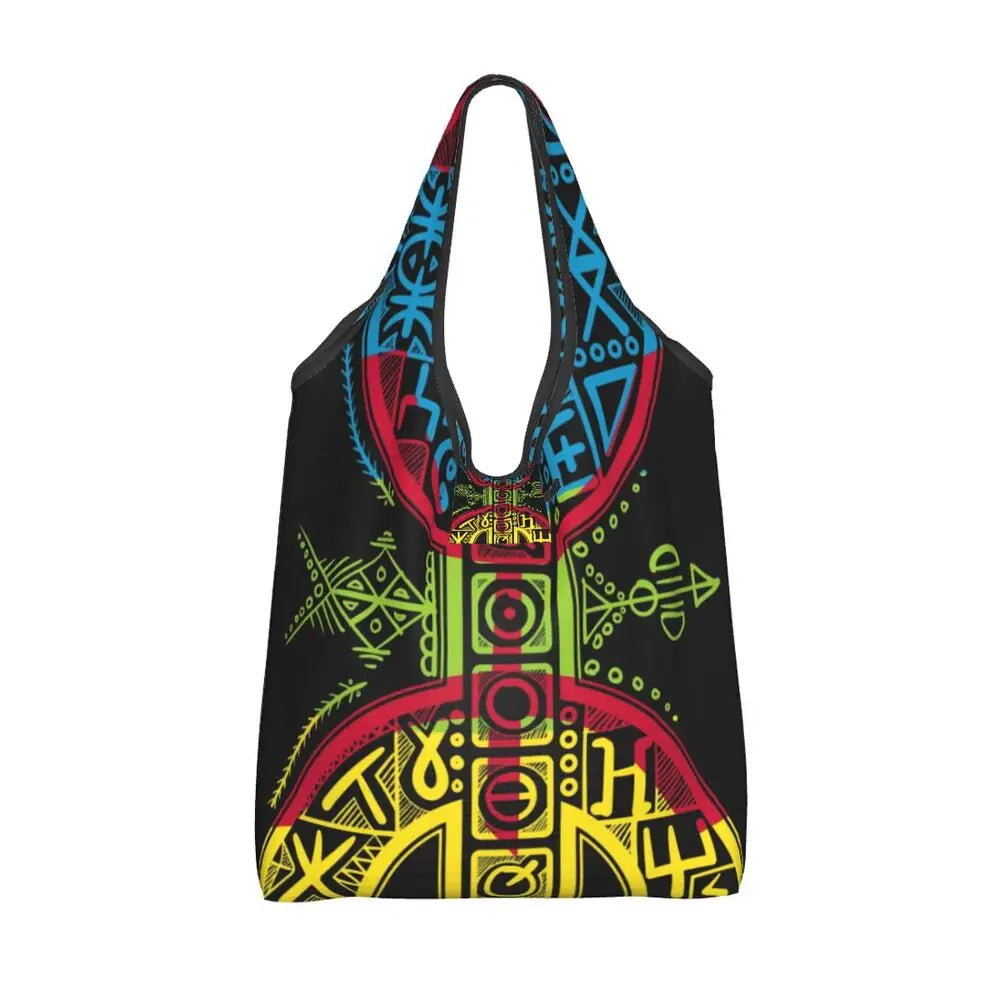 Custom Kabyle Jewelry Shopping Bags Women Portable Large Capacity Groceries Amazigh Carpet Berber Shopper Tote Bags