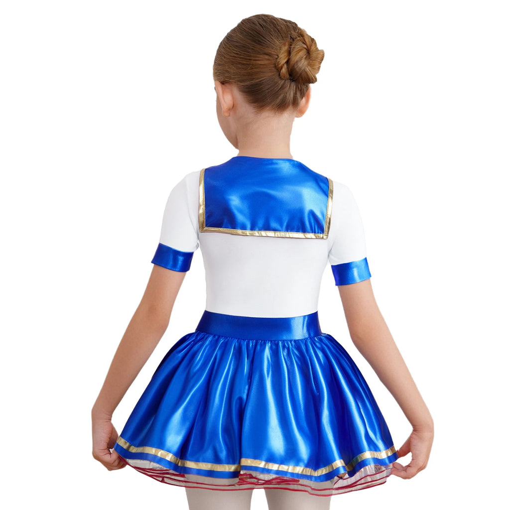 School Uniform OnePiece Dress Performance Costume Student Sailor Outfit Modern Ballet Dance Leotard Skirt Halloween Costume
