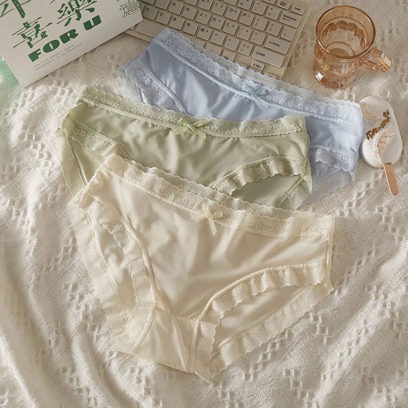 3Pcs Women Low Waist Panties Panties Sexy Lingerie Lace Quick Drying Briefs Female Seamless Underwear Solid Color Underpants