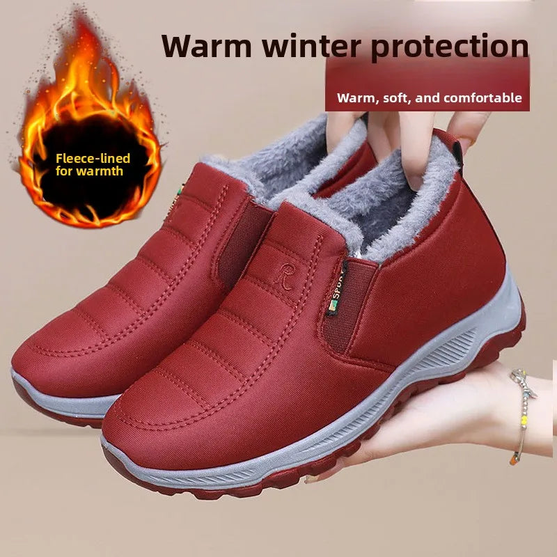 Thickened Fleece Winter Boots Anti-slip Men's Casual Short Tube Polyester Inner  Warm Cotton Shoes for Snowy Days