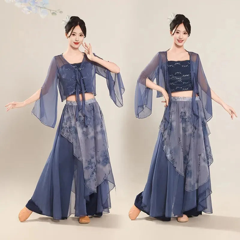 Classical dance costumes, ancient gauze clothes, elegant swinging skirts, Chinese dance performance , practice clothes for women