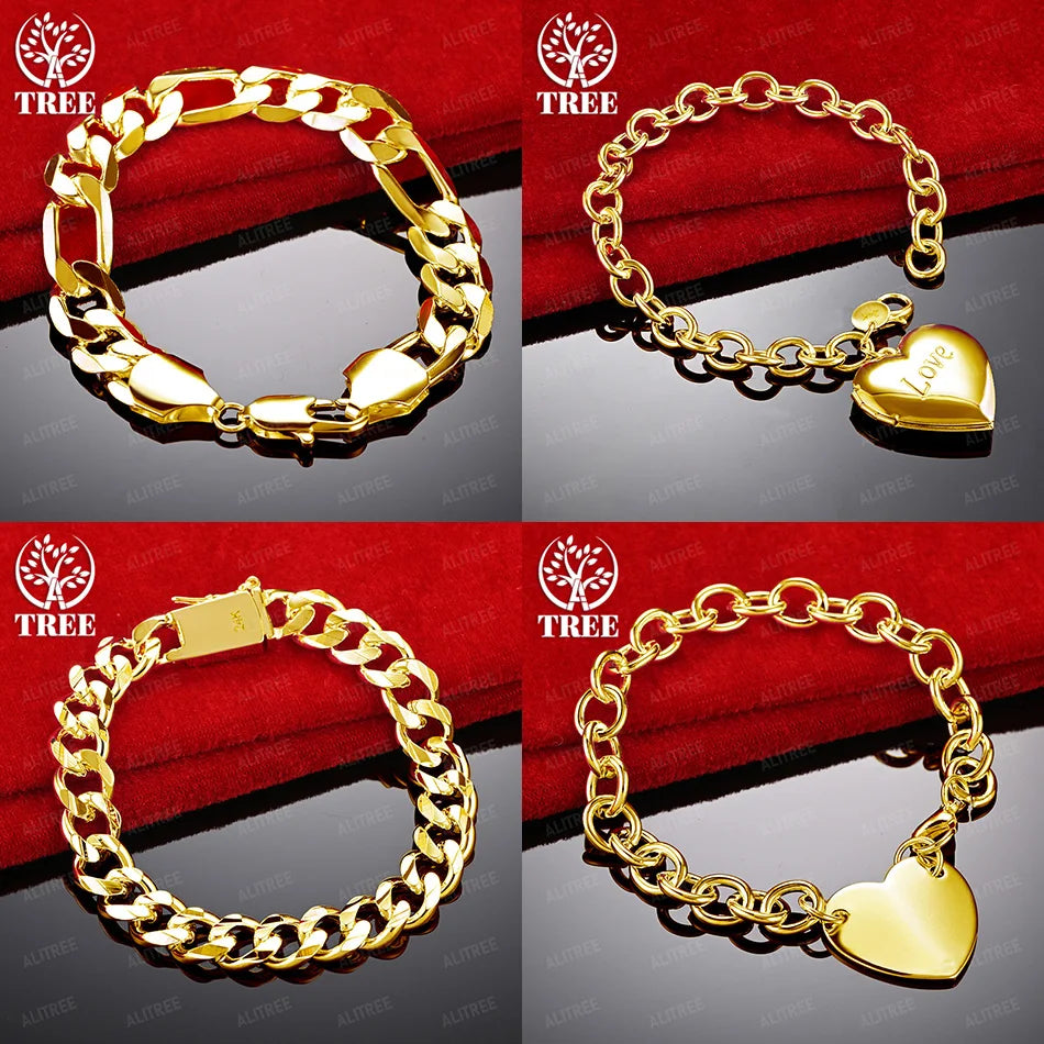 Charm Luxury 18k Gold Cuban Chain Heart Bracelet For Women Men Birthday Christmas Party Gift Fashion Design Jewelry Accessories