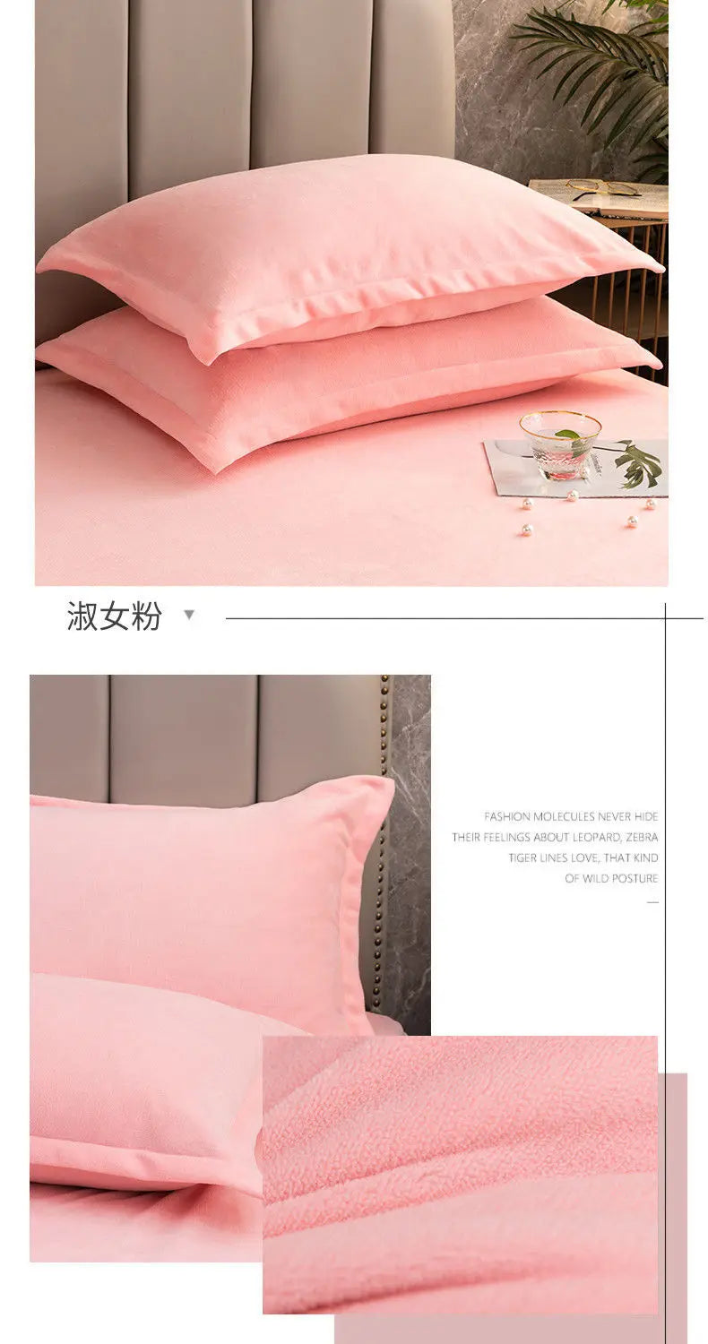 Coral Fleece Soft Winter Pillowcase Solid Plain Simple Home Bedroom House Hold Pillow Case Cover Zipper Warm  Comfortable