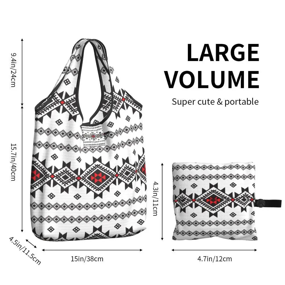 Custom Kabyle Jewelry Shopping Bags Women Portable Large Capacity Groceries Amazigh Carpet Berber Shopper Tote Bags