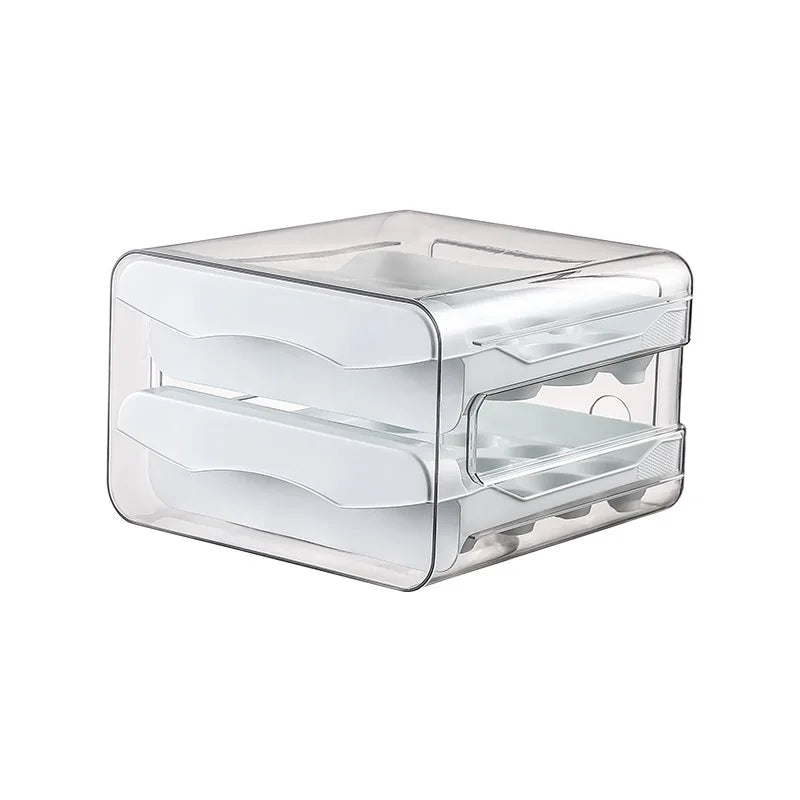 Kitchen Egg Storage Box, Refrigerator Fresh-Keeping 2-Layer Drawer Style Large Capacity Storage, Household Kitchen Storage Box