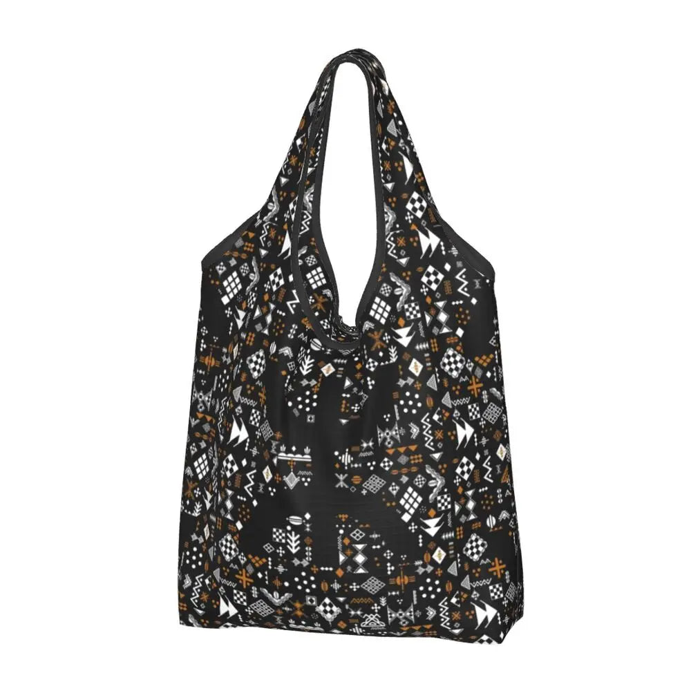 Custom Kabyle Jewelry Shopping Bags Women Portable Large Capacity Groceries Amazigh Carpet Berber Shopper Tote Bags