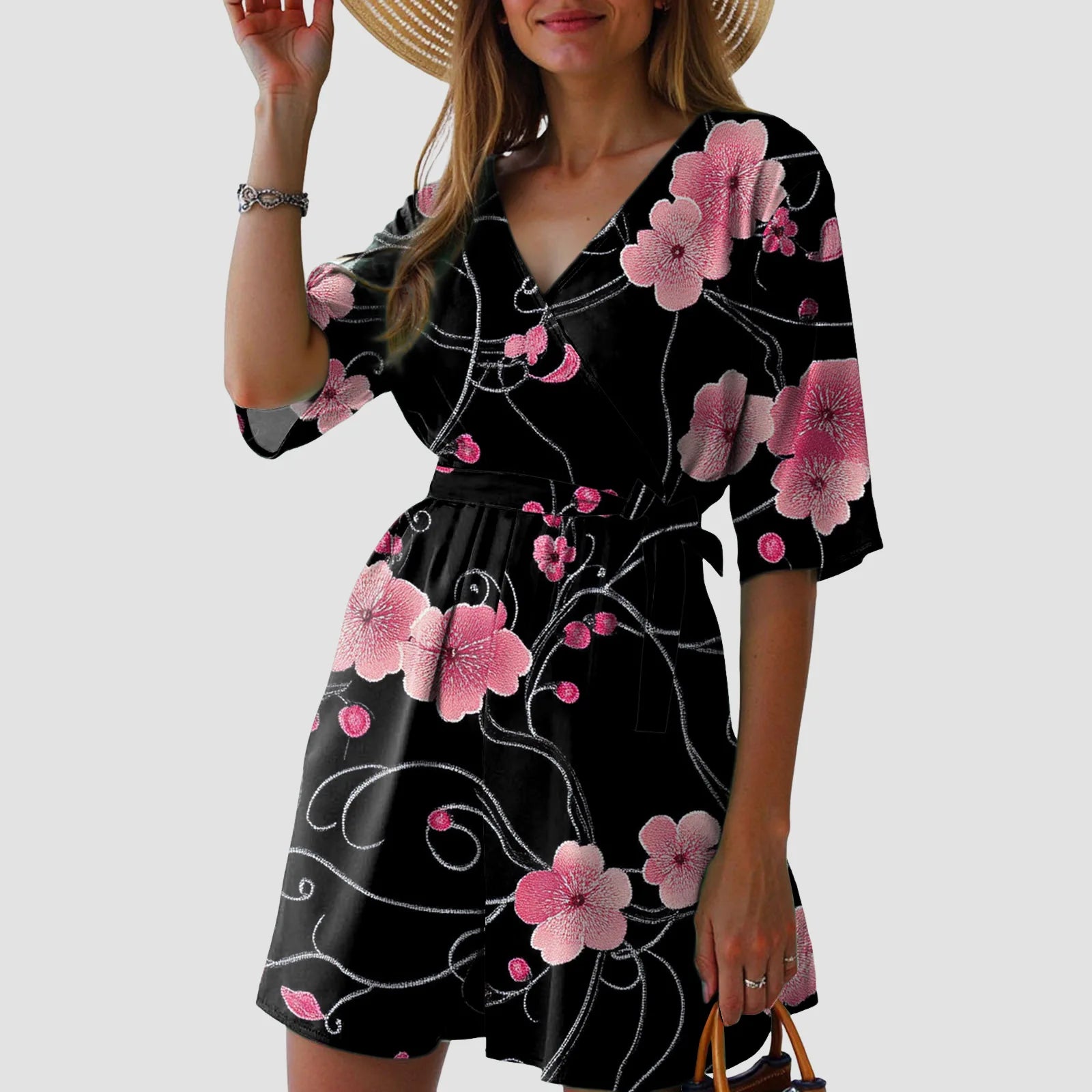 Fashionable Printed V-Neck Short Jumpsuits For Woman Summer Short-Sleeve Casual Rompers Holiday Beach Outfit Jumpsuit Shorts