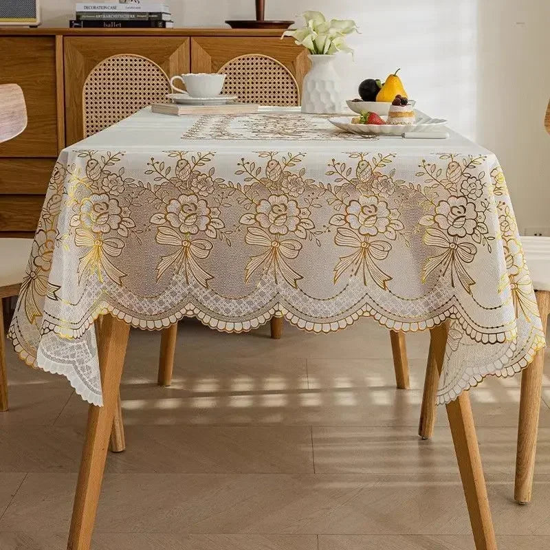 Small Flower Hollow Table Cloth PVC Plastic Waterproof Oil Resistant Dining Table Mat Rectangular Round Coffee House Hold Cover