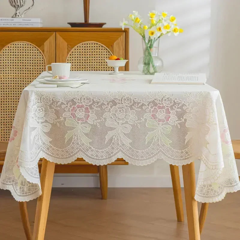 Small Flower Hollow Table Cloth PVC Plastic Waterproof Oil Resistant Dining Table Mat Rectangular Round Coffee House Hold Cover