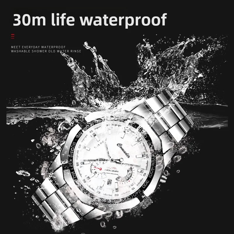 Quartz Watch Movement Watch Men's Non Noctilucent Watch Hollow Calendar Waterproof Luminous Refined Steel Band Simple