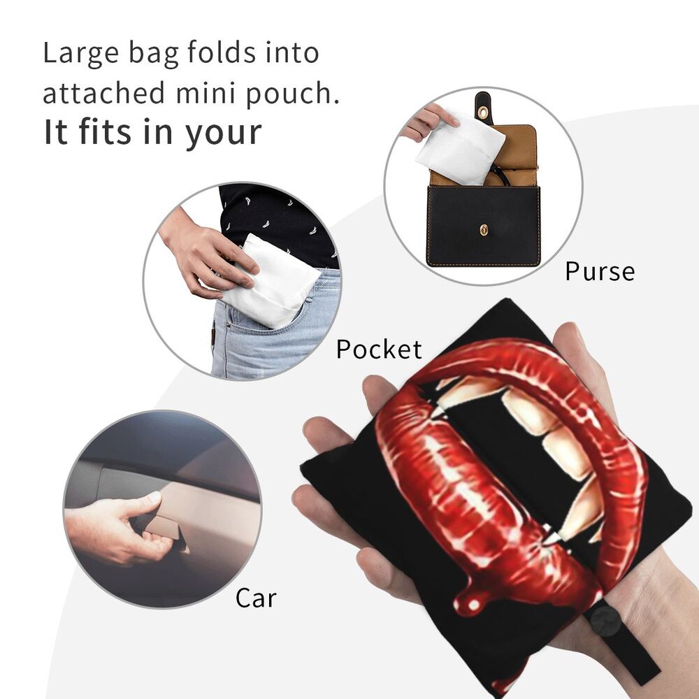 Custom Funny Gothic Vampire Shopping Tote Bags Portable Halloween Haunted Mansion Groceries Shoulder Shopper Bag