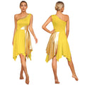 Women Modern Lyrical Dance Dress One Shoulder Irregular Hem Ballroom Waltz Dancewear for Church Choir Worship Praise Liturgical