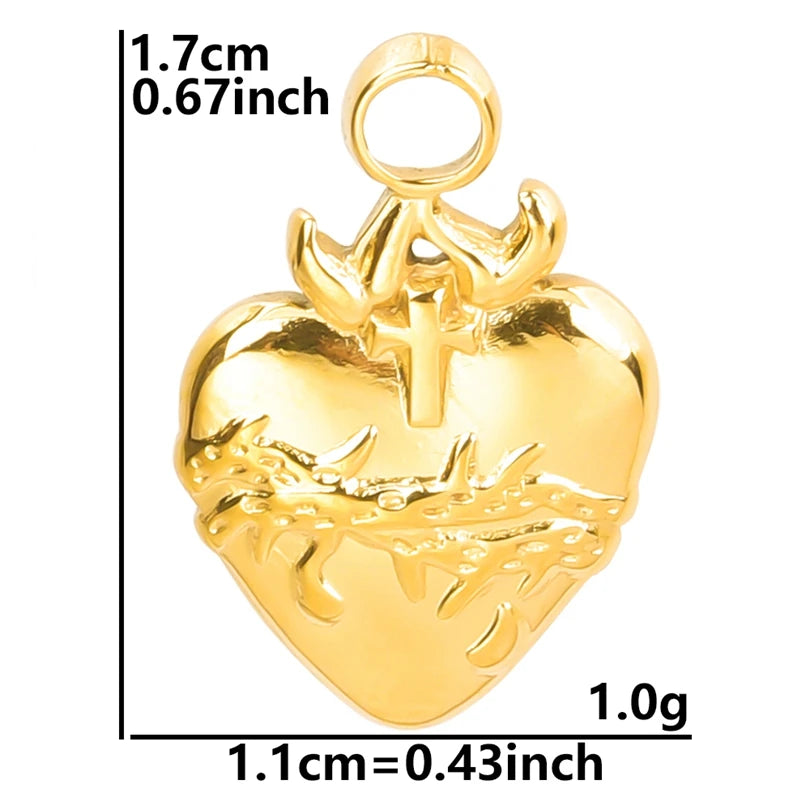6Pcs/Lot Stainless Steel Gothic Catholic Sacred Heart Charms Jewelry Wholesale Thorns Lava Love Pendant Diy Necklaces Wholesale