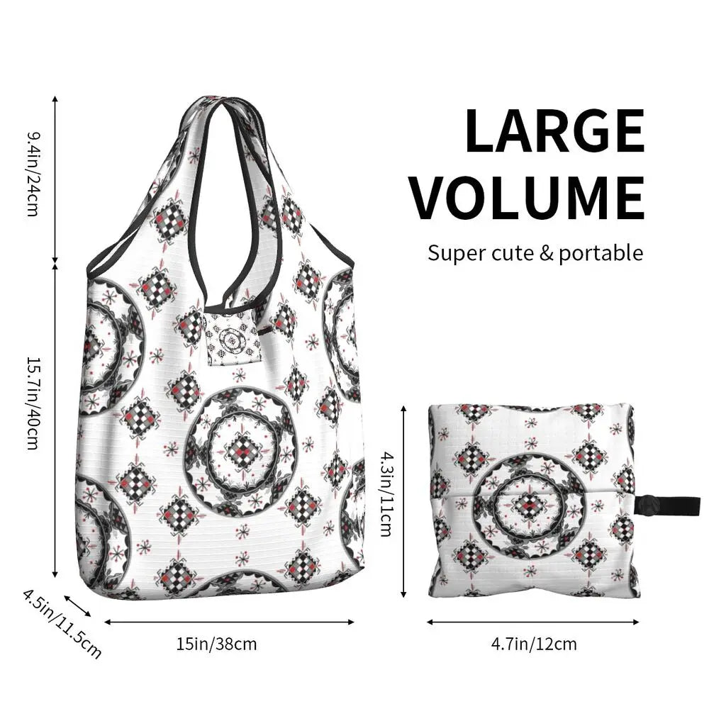Custom Kabyle Jewelry Shopping Bags Women Portable Large Capacity Groceries Amazigh Carpet Berber Shopper Tote Bags