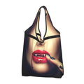 Custom Funny Gothic Vampire Shopping Tote Bags Portable Halloween Haunted Mansion Groceries Shoulder Shopper Bag