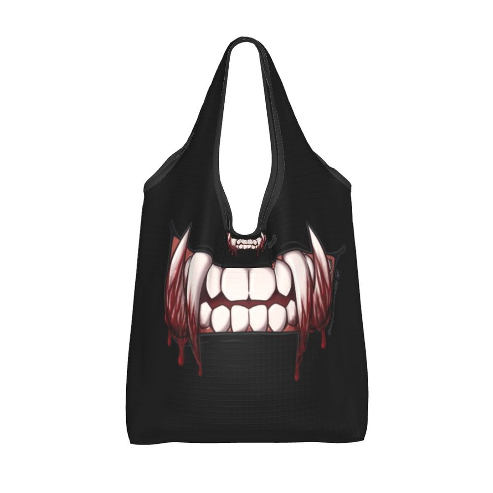 Custom Funny Gothic Vampire Shopping Tote Bags Portable Halloween Haunted Mansion Groceries Shoulder Shopper Bag