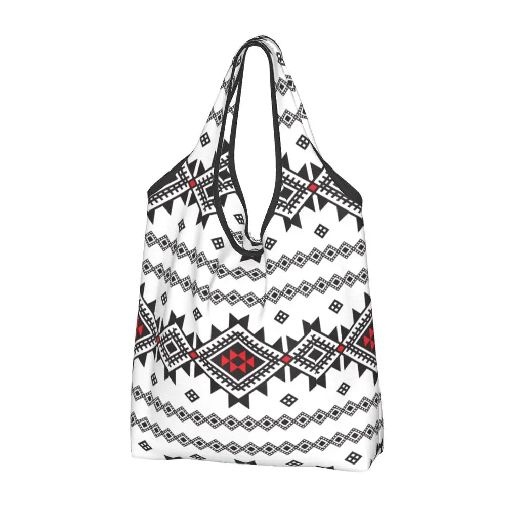 Custom Kabyle Jewelry Shopping Bags Women Portable Large Capacity Groceries Amazigh Carpet Berber Shopper Tote Bags